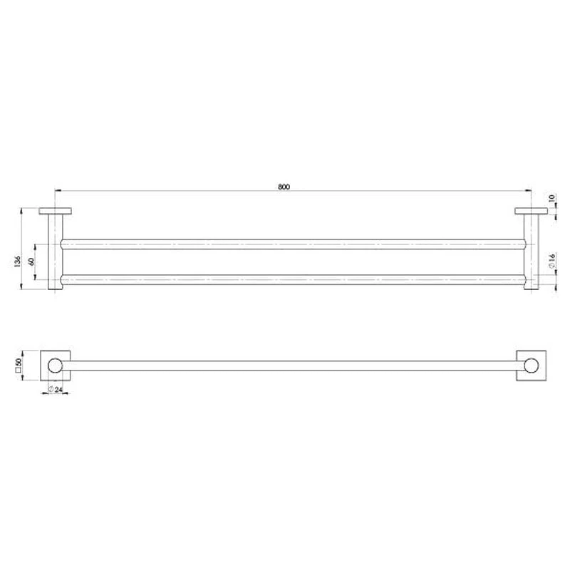 Phoenix Radii Double Towel Rail 800mm Square Plate - Black Matte - Image 2