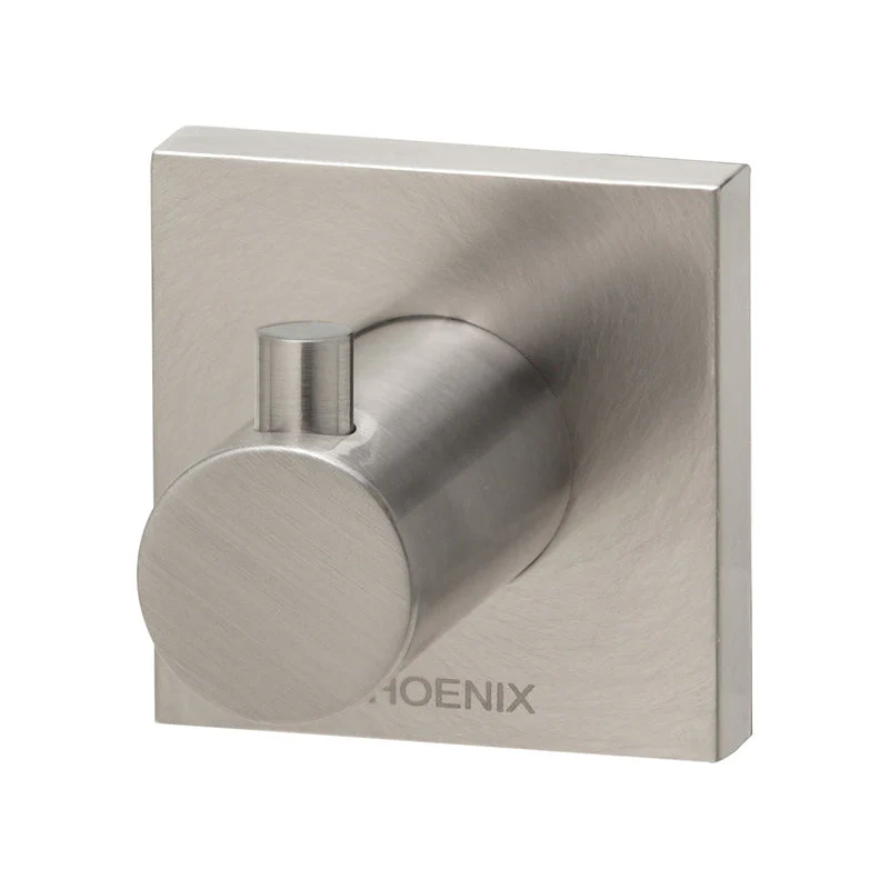 Phoenix Radii Robe Hook Square Plate - Brushed Nickel