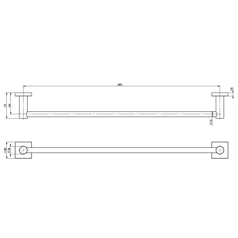 Phoenix Radii Single Towel Rail 600mm Square Plate - Chrome - Image 2