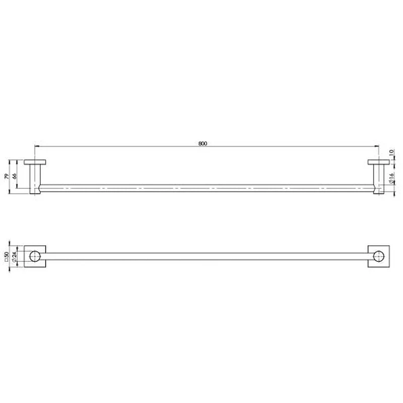 Phoenix Radii Single Towel Rail 800mm Square Plate - Black Matte - Image 2