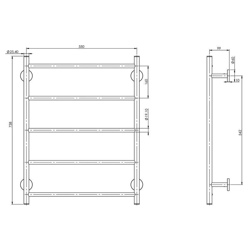 Phoenix Radii Towel Ladder 550 x 740mm Round Plate - Chrome - Image 2