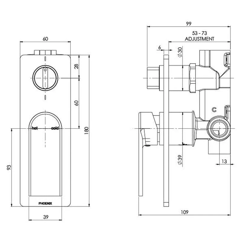 Phoenix Teel Shower / Bath Diverter Mixer - Chrome - Image 2