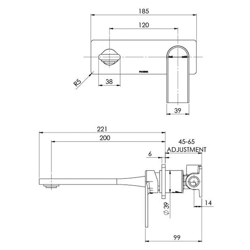 Phoenix Teel Wall Basin / Bath Mixer Set 200mm - Brushed Nickel - Image 2