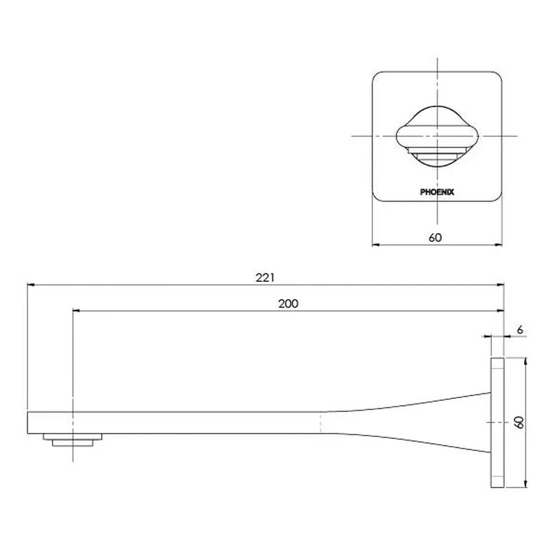 Phoenix Teel Wall Basin Outlet 200mm - Chrome - Image 2