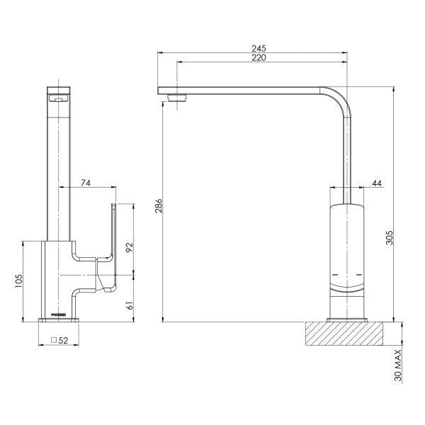 Phoenix Teva Kitchen Sink Mixer Tap 200mm Squareline - Black Matte - Image 2