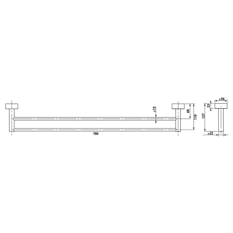 Phoenix Vivid Double Towel Rail 760mm - Chrome - Image 2