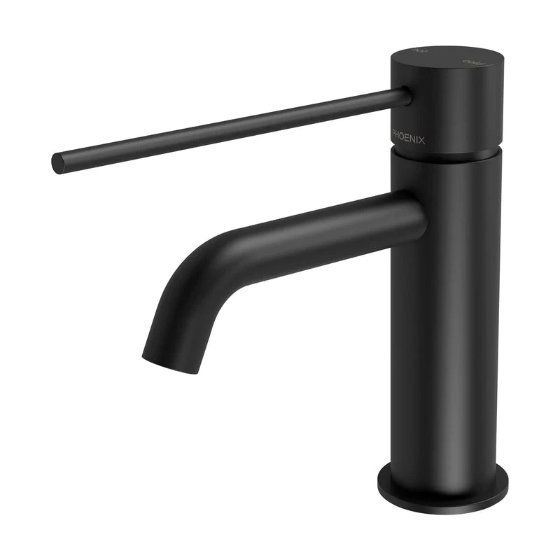 Phoenix Vivid Slimline Basin Mixer Curved Outlet with Extended Lever - Black Matte