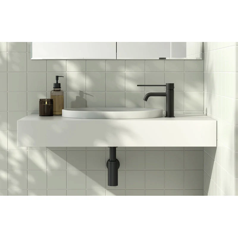 Phoenix Vivid Slimline Basin Mixer Curved Outlet with Extended Lever - Black Matte - Image 4
