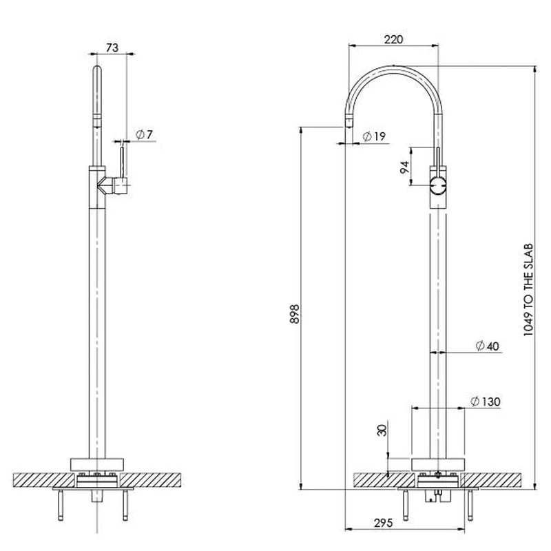 Phoenix Vivid Slimline Floor Mounted Bath Mixer - Brushed Nickel - Image 2