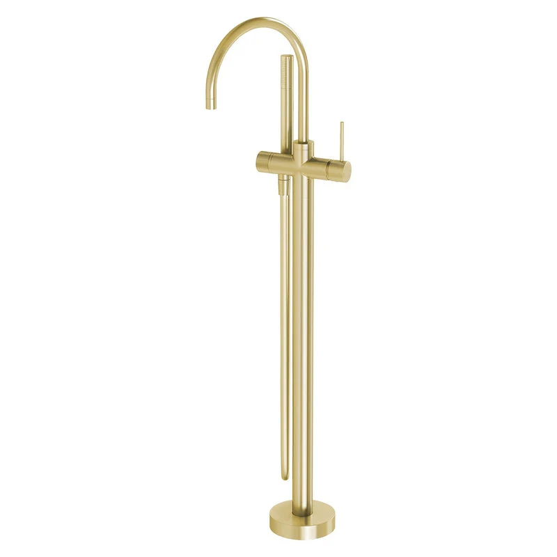 Phoenix Vivid Slimline Floor Mounted Bath Mixer with Hand Shower - Brushed Gold