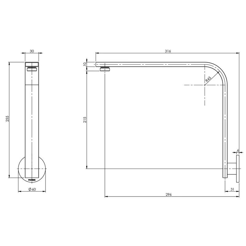 Phoenix Vivid Slimline High-Rise Shower Arm Round Plate - Black Matte - Image 2