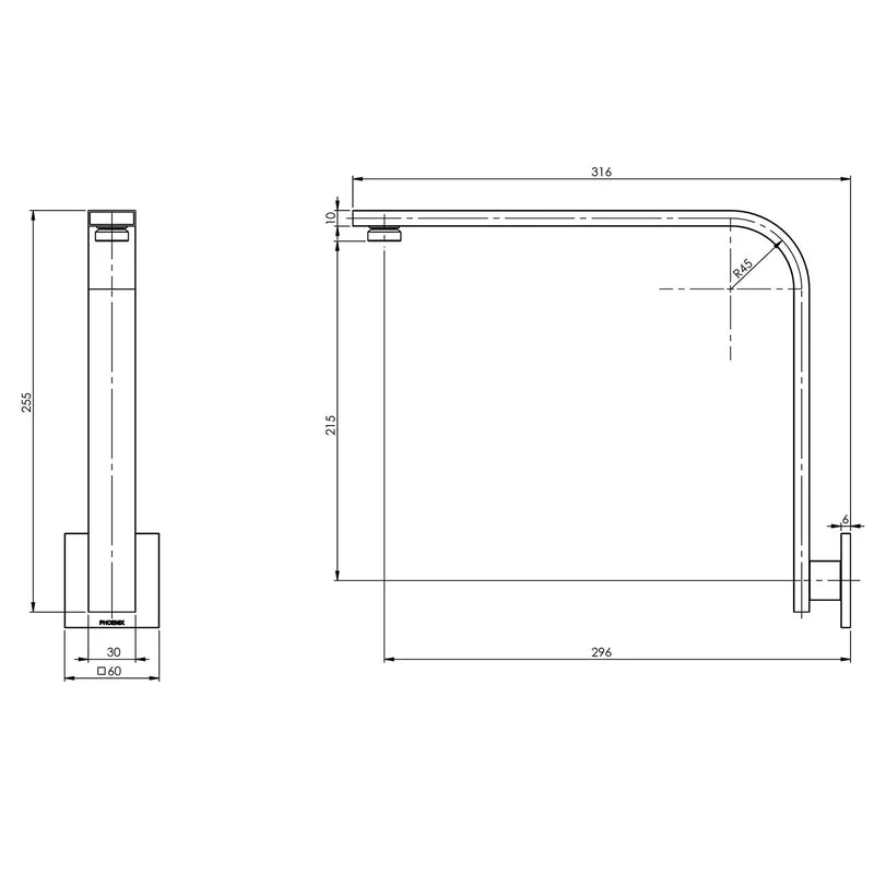 Phoenix Vivid Slimline High-Rise Shower Arm Square Plate - Chrome - Image 2