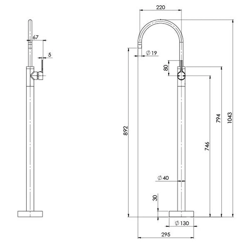 Phoenix Vivid Slimline Oval Floor Mounted Bath Mixer - Brushed Gold - Image 2