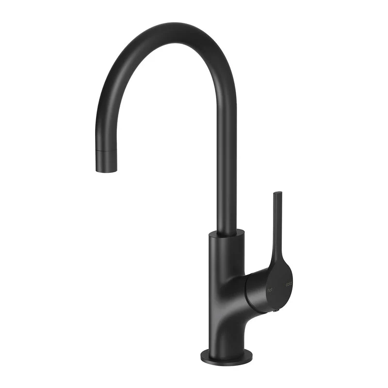 Phoenix Vivid Slimline Oval Kitchen Sink Mixer Tap 160mm Gooseneck - Black Matte