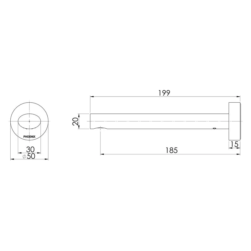 Phoenix Vivid Slimline Oval Wall Basin Outlet 180mm - Brushed Nickel - Image 2