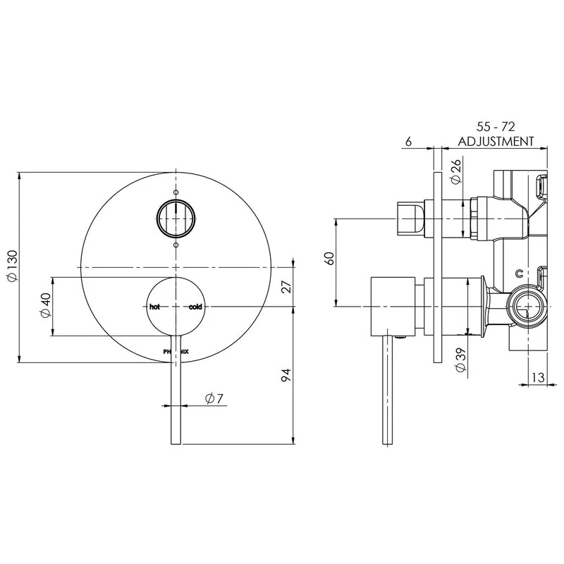 Phoenix Vivid Slimline Shower / Bath Diverter Mixer - Brushed Carbon - Image 2