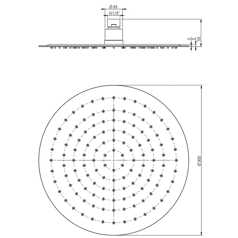 Phoenix Vivid Slimline Shower Rose / Shower Head 300mm Slimline Round - Stainless Steel - Image 2