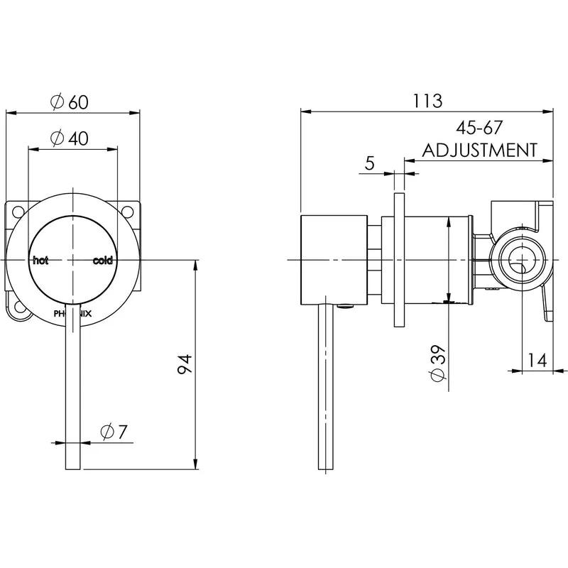 Phoenix Vivid Slimline Shower / Wall Mixer 60mm Backplate - Gun Metal - Image 2