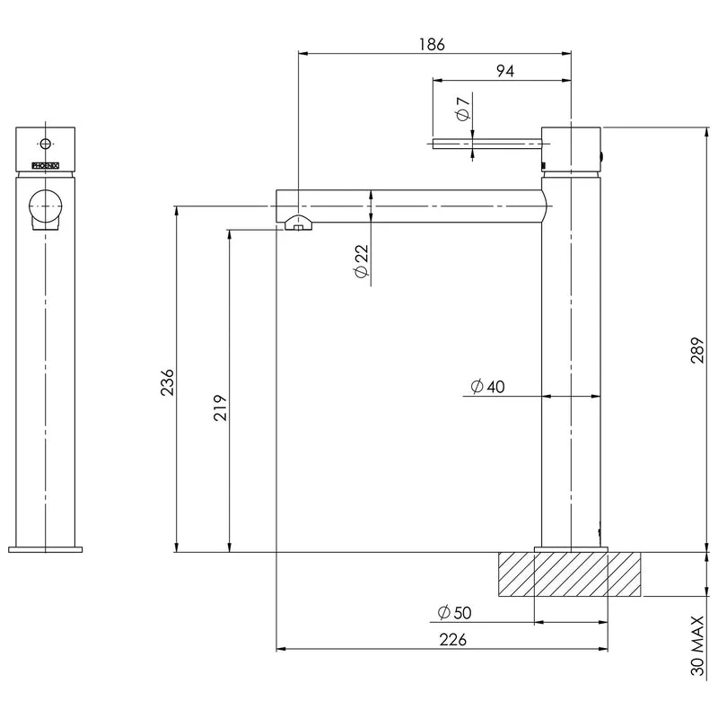Phoenix Vivid Slimline Vessel Mixer - Brushed Nickel - Image 2