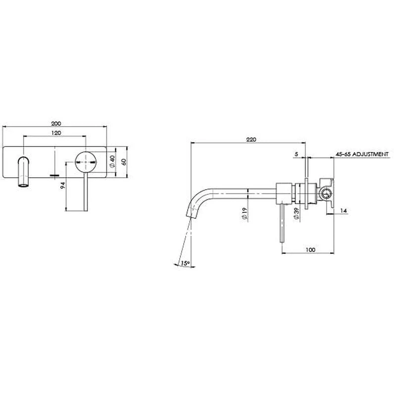 Phoenix Vivid Slimline Wall Basin Mixer Set 230mm Curved - Brushed Nickel - Image 2