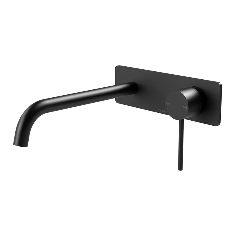 Phoenix Vivid Slimline Wall Basin Mixer Set 230mm Curved - Black Matte