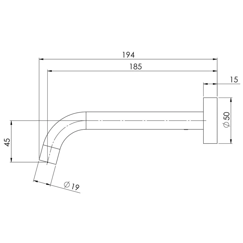 Phoenix Vivid Slimline Wall Bath Outlet 180mm Curved - Chrome - Image 2