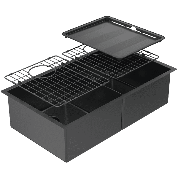 Abey Piazza Double Square Bowl Sink - Black Pearl