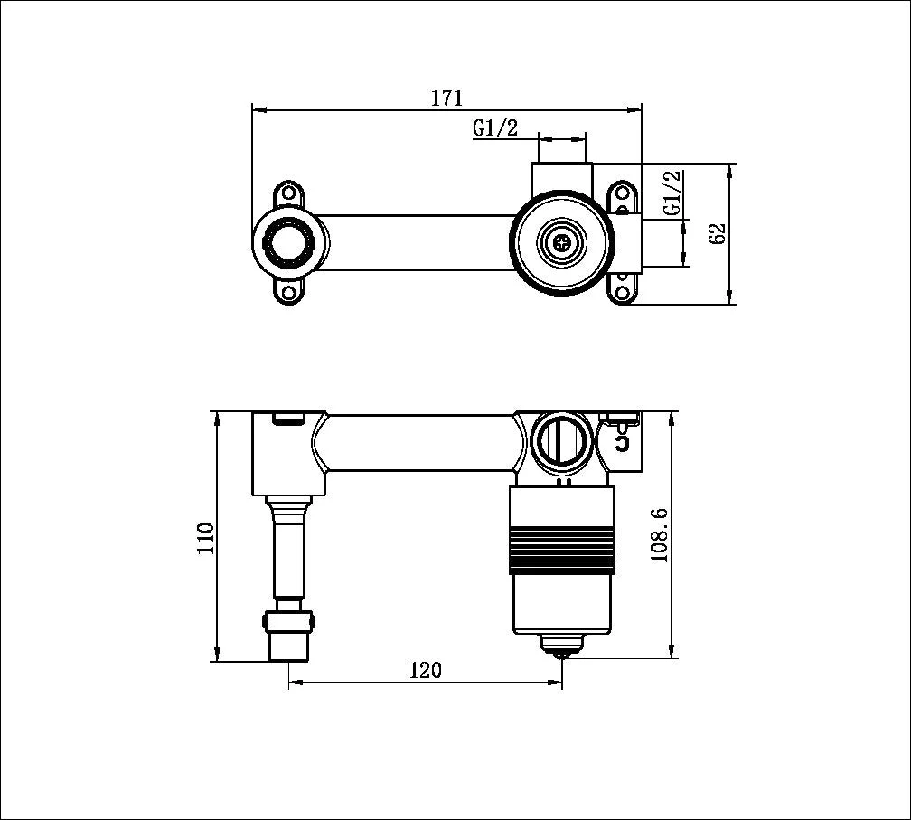 Nero Premium 35mm Universal Wall Basin/Bath Mixer Handle Up Body Only - Image 2