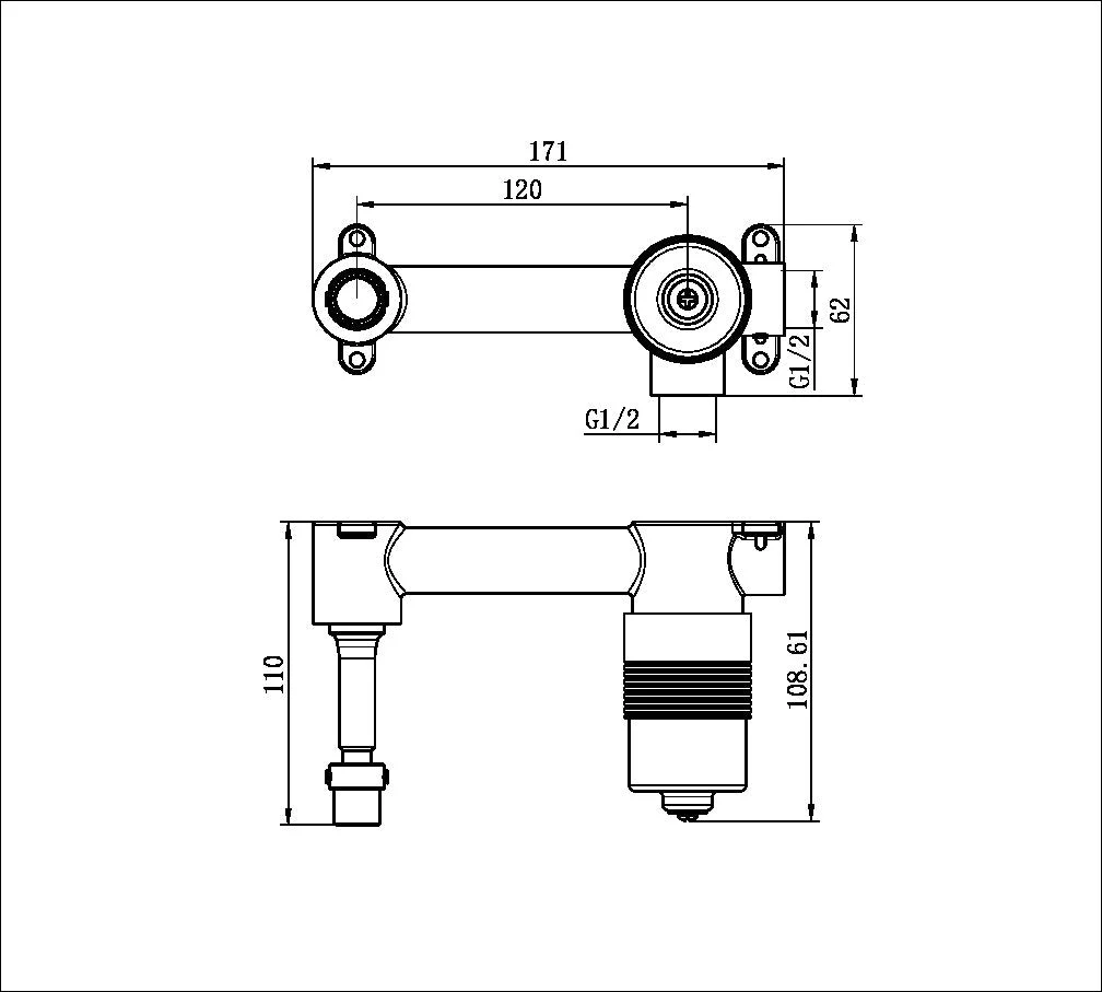 Nero Project 35mm Universal Wall Basin/Bath Mixer Body Only - Image 2