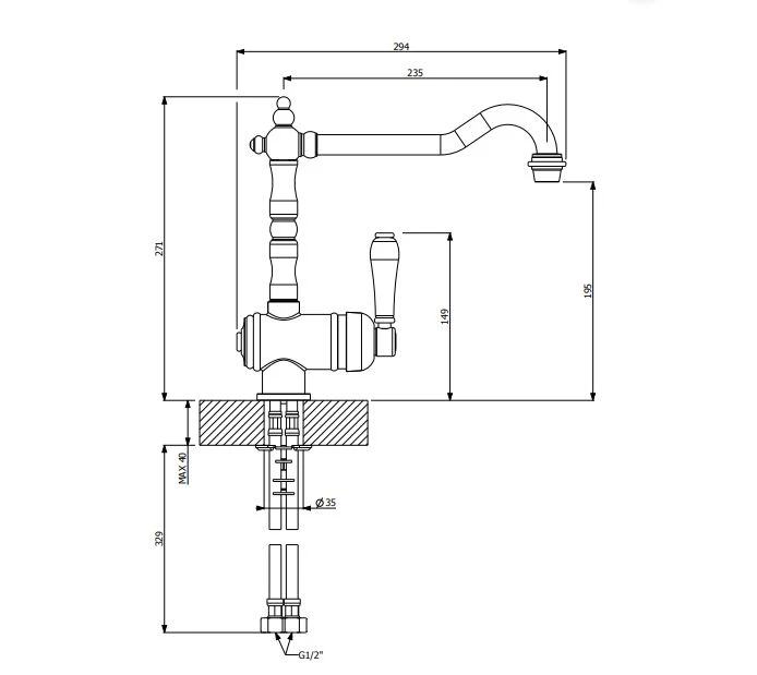 Provincial Single lever kitchen mixer - Chrome - Image 2