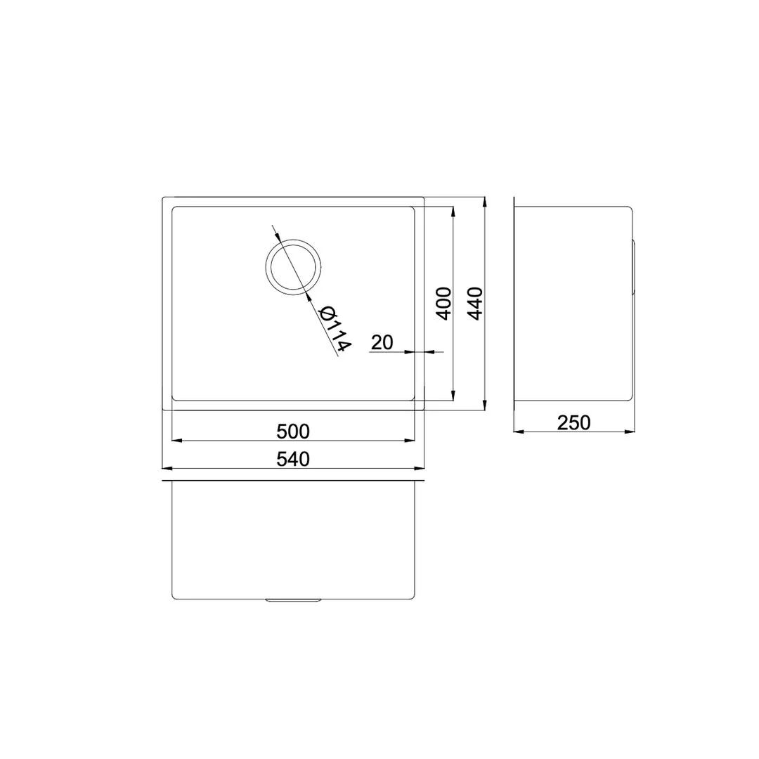 Linsol Quadra 540mm Single Bowl Sink - Brushed Stainless - Image 2