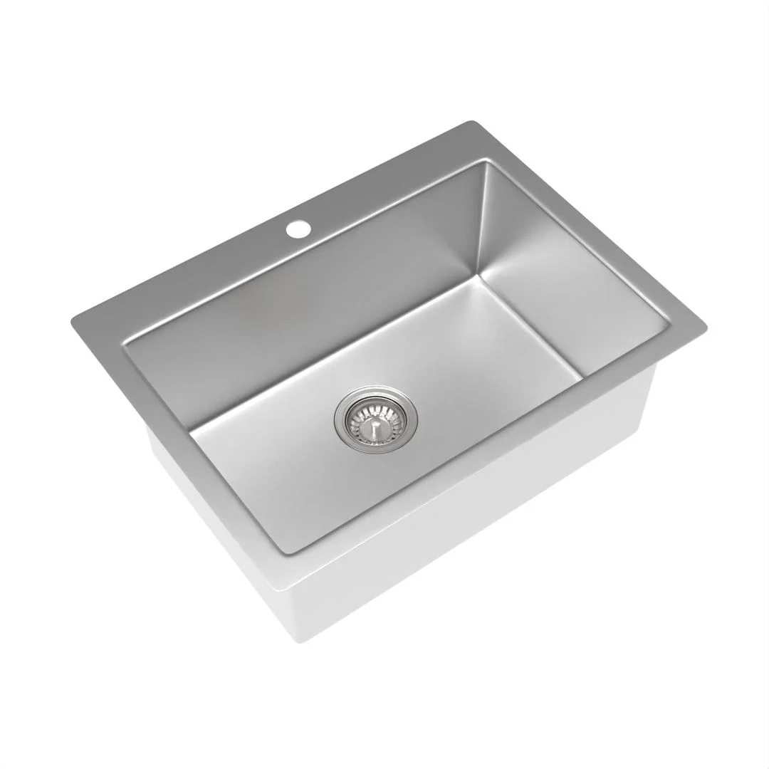 Linsol Quadra 635mm Single Bowl Sink with Tap Landing - Brushed Stainless - Image 3