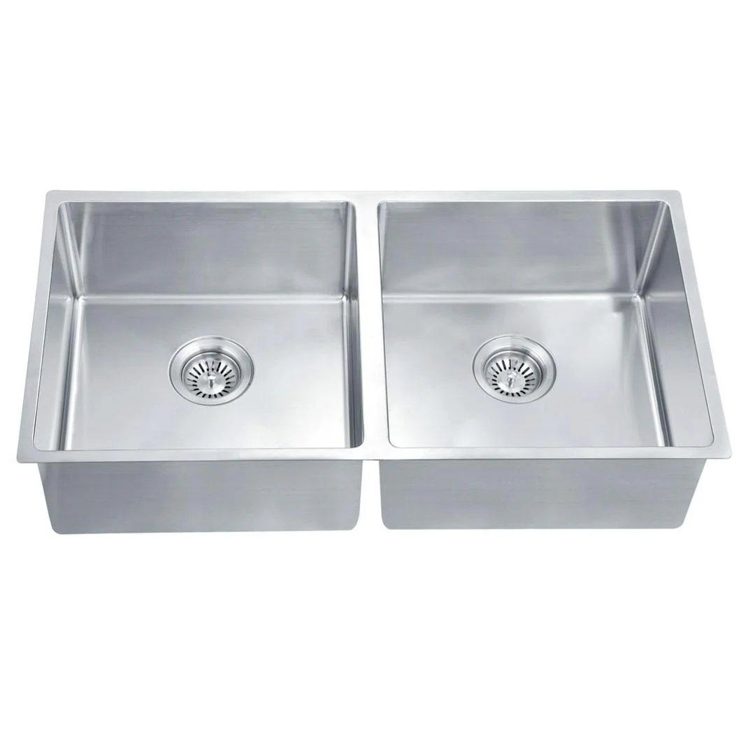 Linsol Quadra 870mm Double Bowl Sink - Brushed Stainless