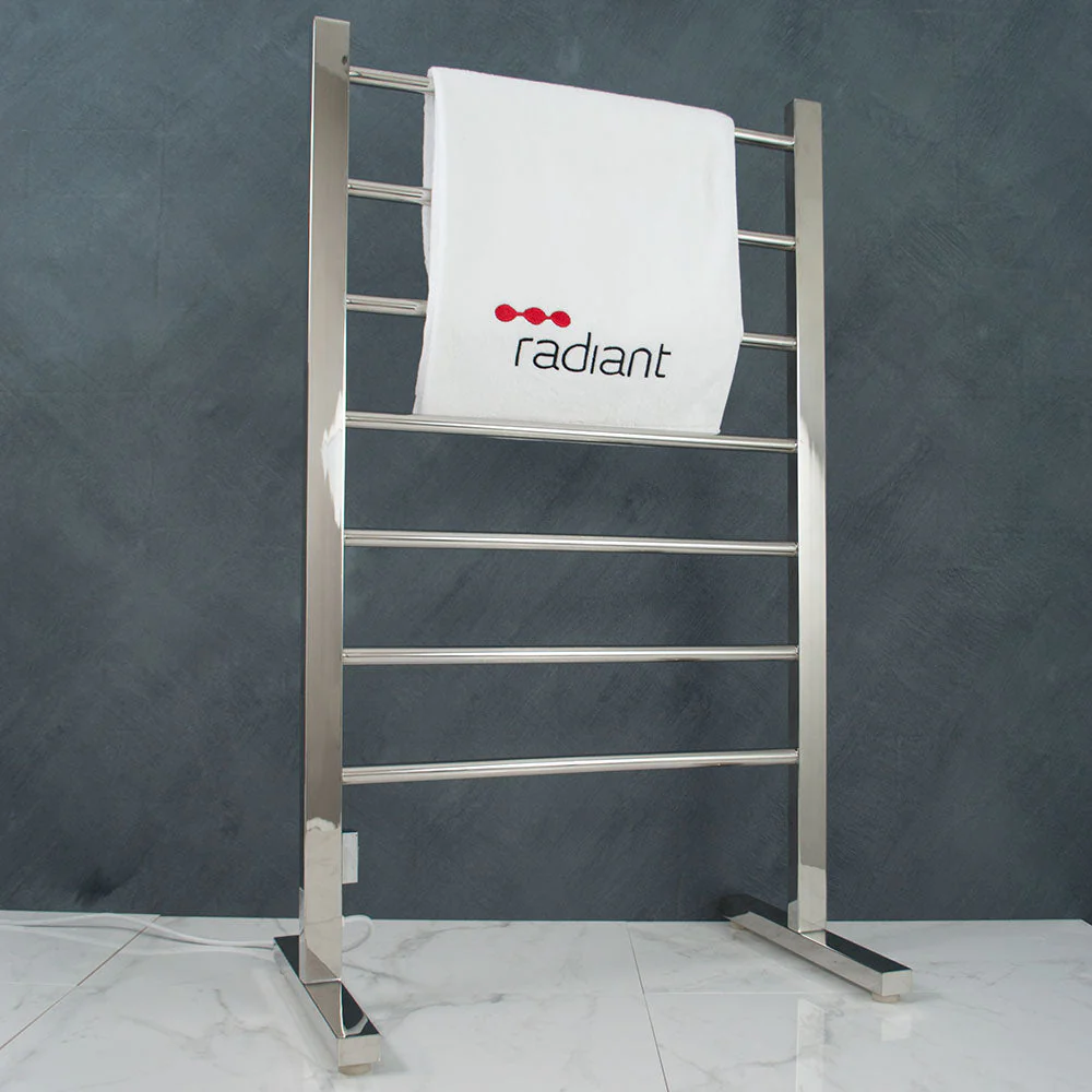 Radiant Heated Floor-Standing Towel Rail 600 x 1000mm - Mirror Polished - Image 2