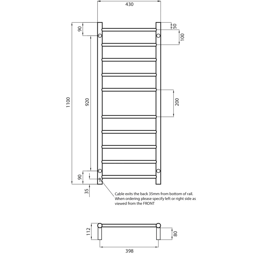 Radiant Heated Round Ladder 430 x 1100mm - Matt Black - Image 3