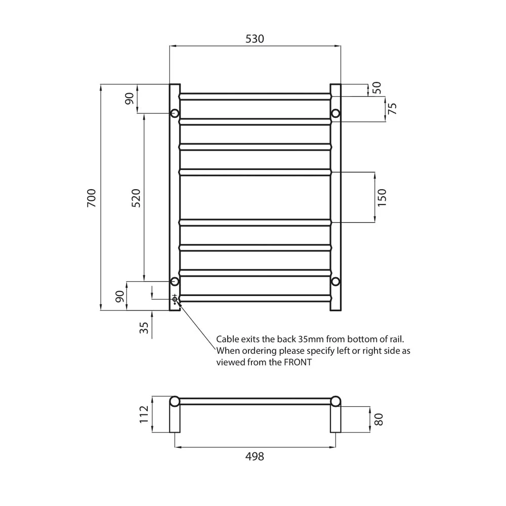 Radiant Heated Round Ladder 530 x 700mm - Brushed Satin - Image 3