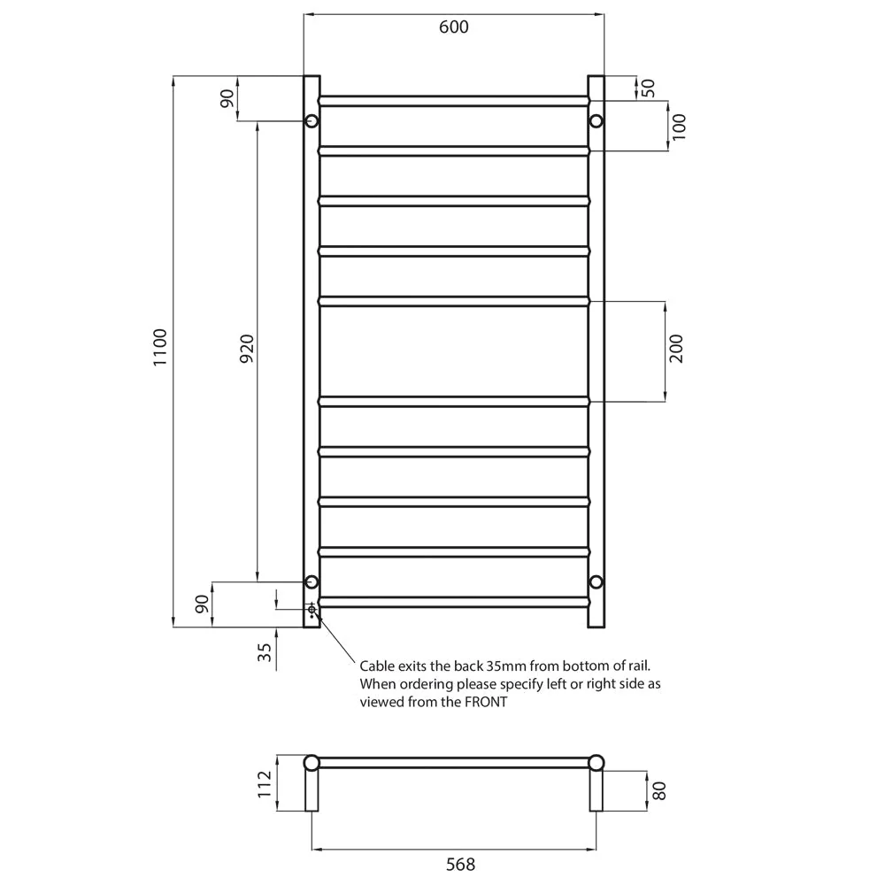 Radiant Heated Round Ladder 600 x 1100mm - Matt Black - Image 3