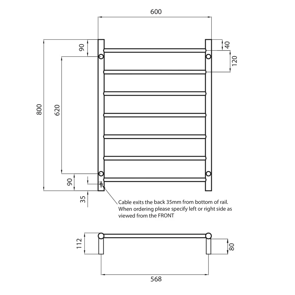 Radiant Heated Round Ladder 600 x 800mm - Brushed Satin - Image 3