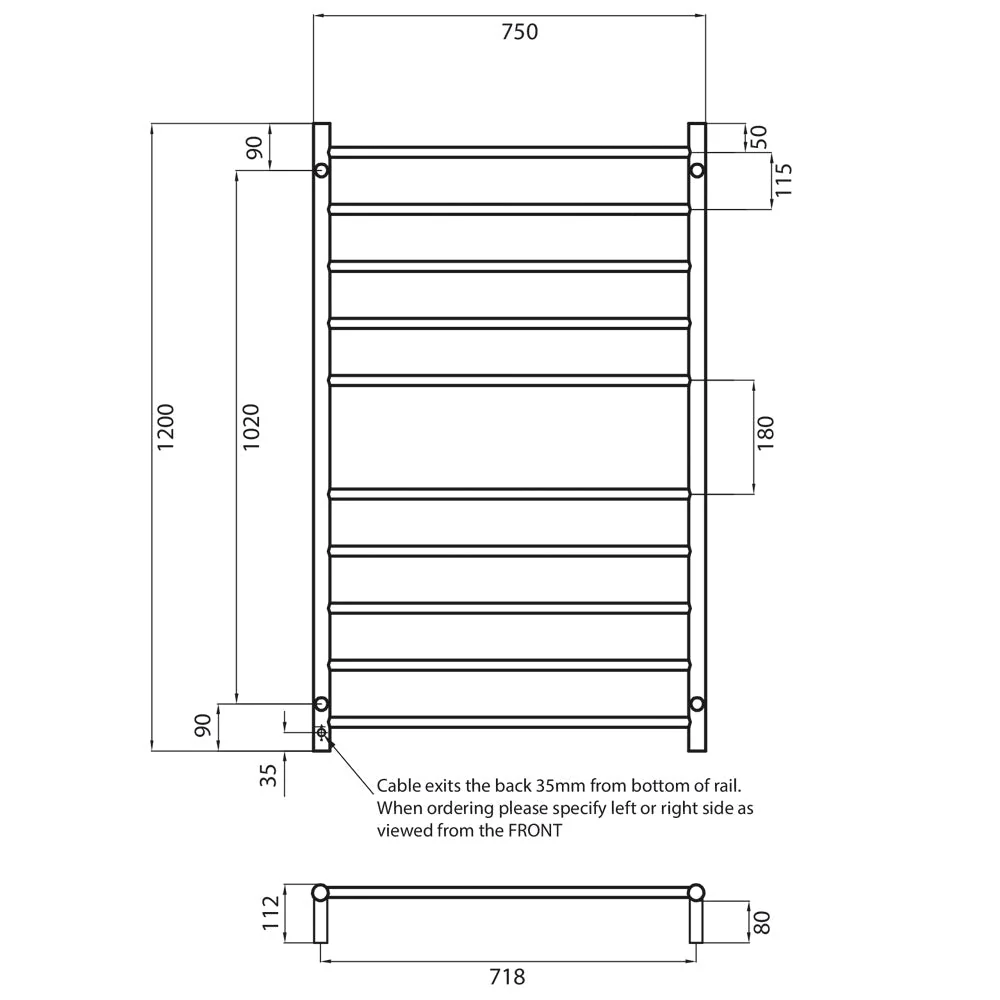 Radiant Heated Round Ladder 750 x 1200mm - Brushed Satin - Image 3