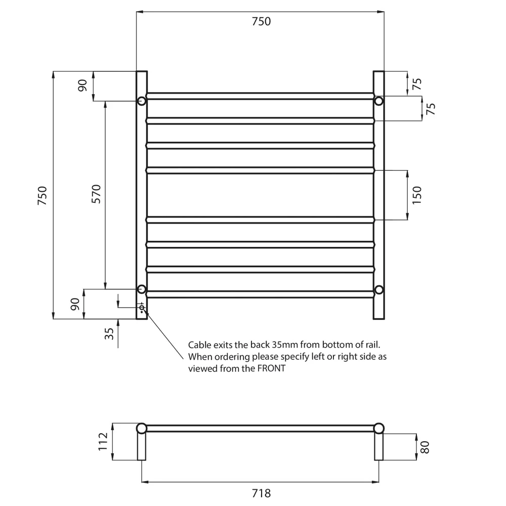 Radiant Heated Round Ladder 750 x 750mm - Mirror Polished - Image 3