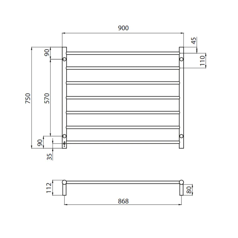 Radiant Heated Round Ladder 900 x 750mm - Brushed Satin - Image 3