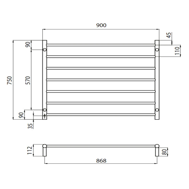 Radiant Heated Round Ladder 900 x 750mm - Matt Black - Image 3
