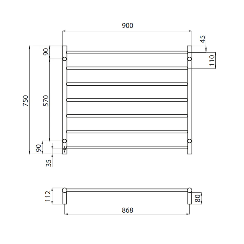 Radiant Heated Round Ladder 900 x 750mm - Mirror Polished - Image 2