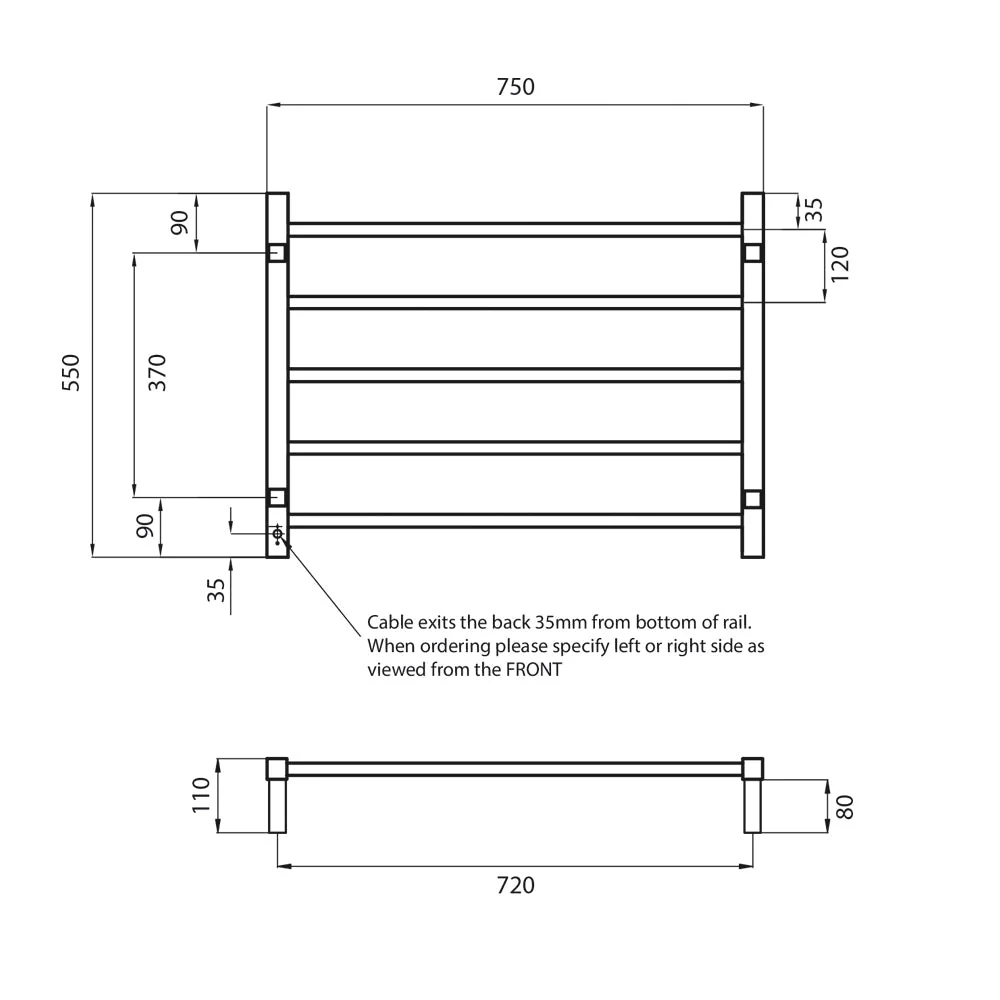 Radiant Heated Square Ladder 750 x 550mm - Mirror Polished - Image 3