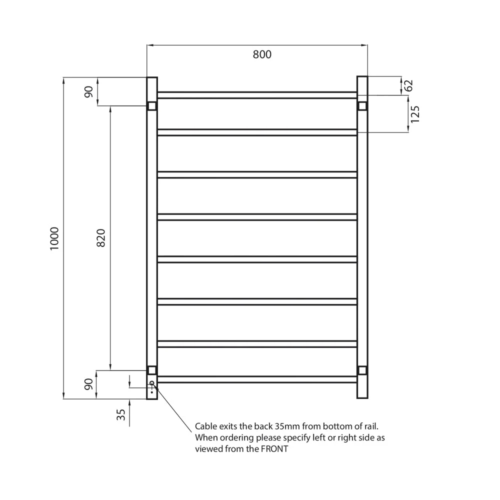 Radiant Heated Square Ladder 800 x 1000mm - Matt Black - Image 3
