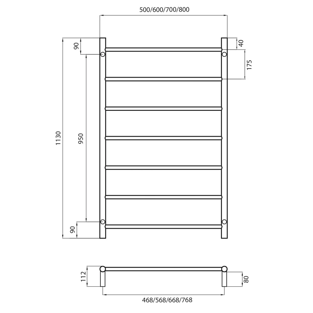 Radiant Non-Heated Round Ladder 100 x 1130mm - Mirror Polished - Image 3