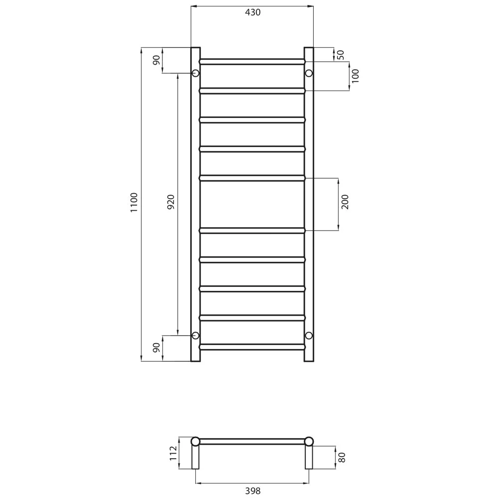 Radiant Non-Heated Round Ladder 430 x 1100mm - Mirror Polished - Image 3