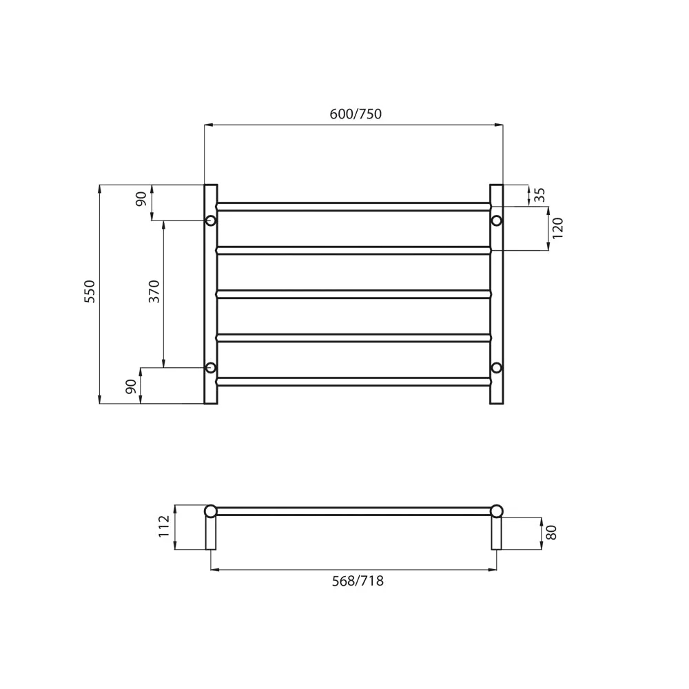 Radiant Non-Heated Round Ladder 600 x 550mm - Mirror Polished - Image 3