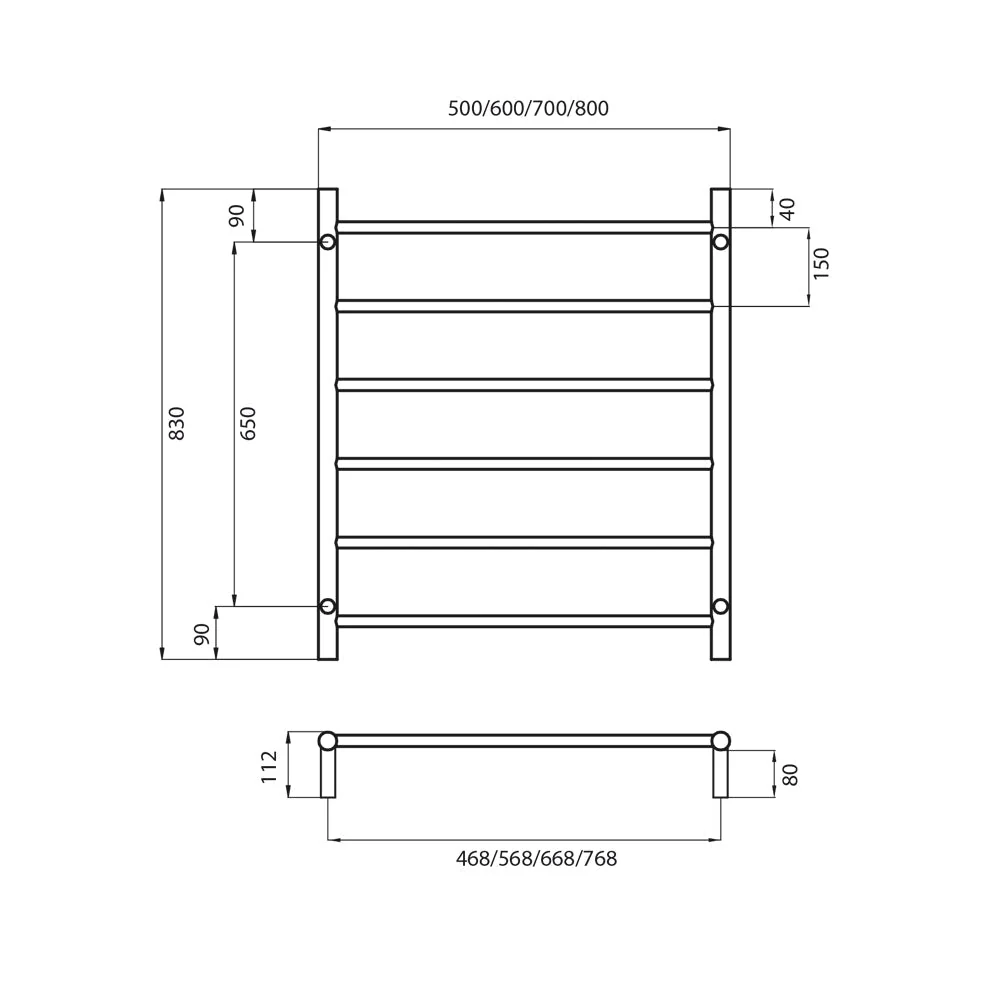 Radiant Non-Heated Round Ladder 700 x 830mm - Brushed Gold - Image 3