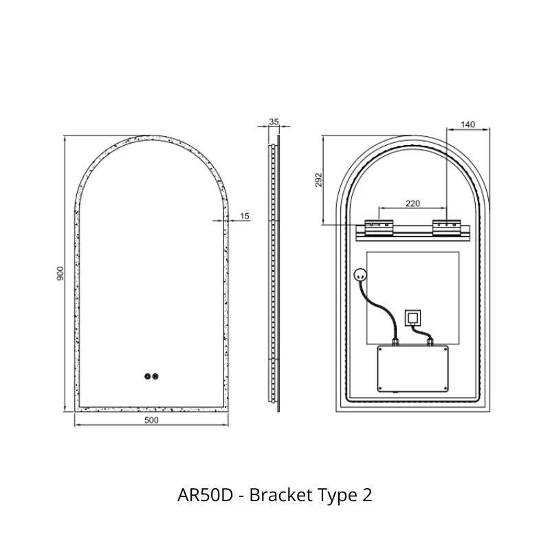 Remer Arch 500mm LED Mirror with Demister - Image 4